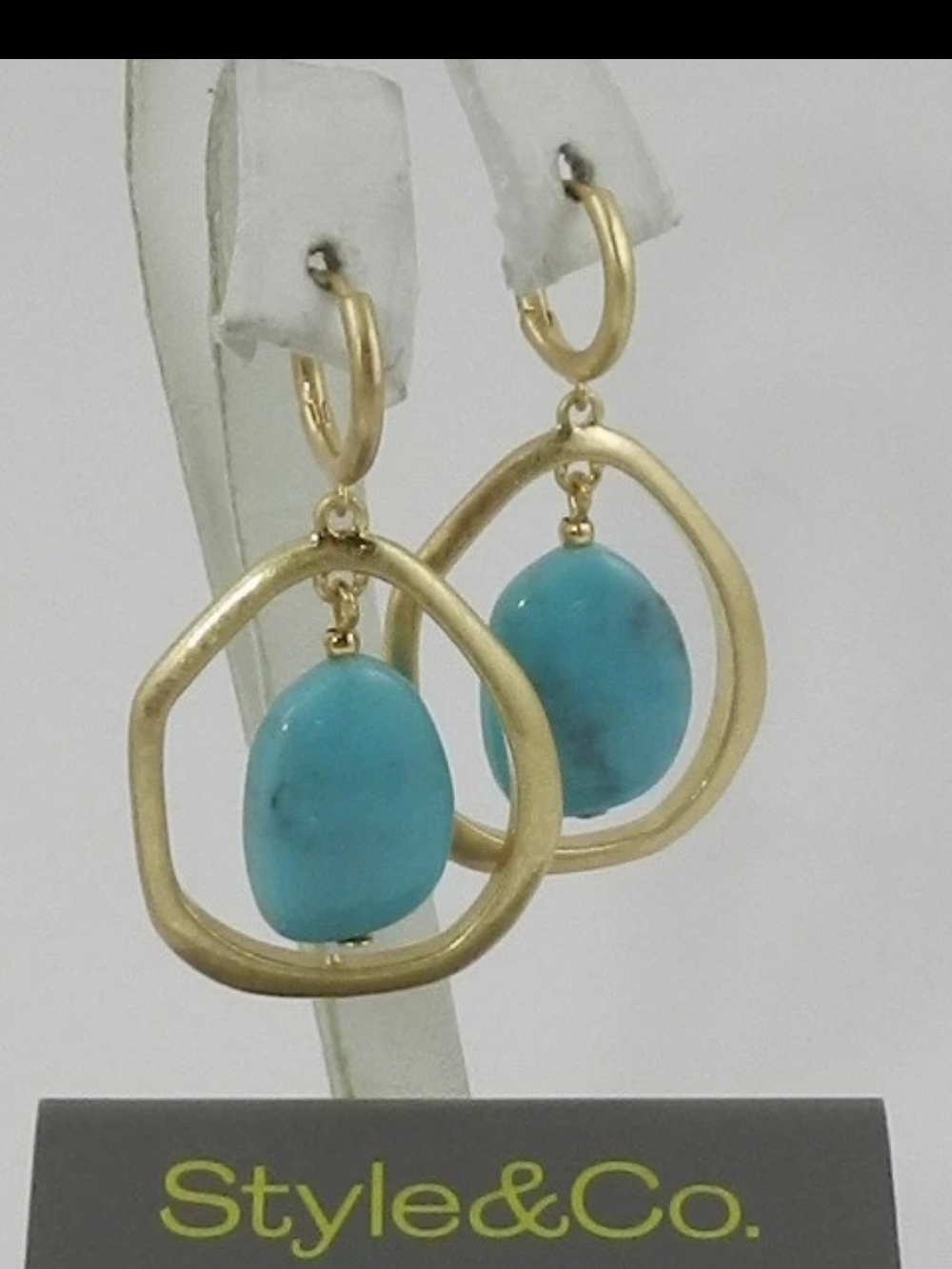 Style & Co. Turquoise Stone Drop Earrings with Gold Hoop Frame